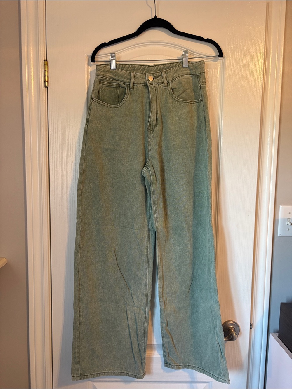 High-Rise Wide Leg Jeans in Sage Green